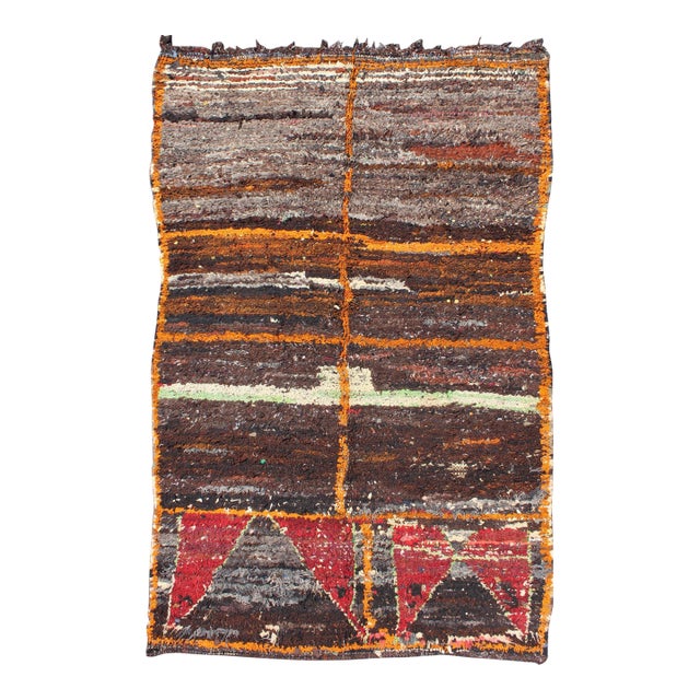 Moroccan Boucherouite Large Rag Rug With Abstract Design in Charcoal and Brown 5.2 X 8.8 For Sale