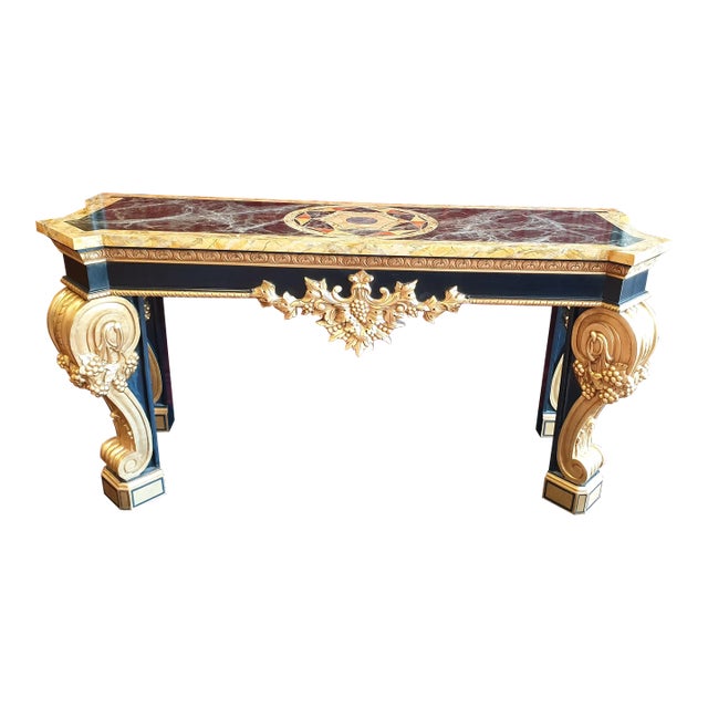 Custom Console Wood Faux Marble Lacquer For Sale