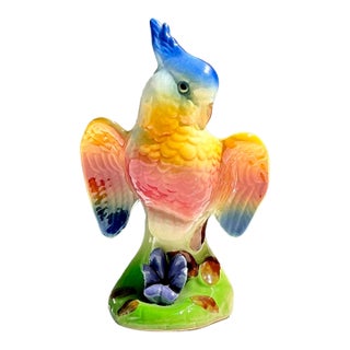 Vintage Glazed Ceramic Cockatoo For Sale