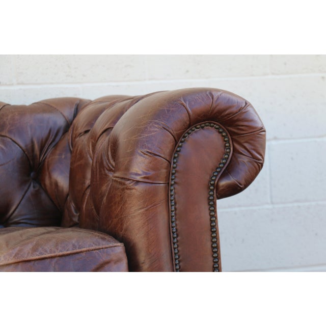 Restoration Hardware 21st Century English Chesterfield Sofa by Restoration Hardware in Aged Brown Leather For Sale - Image 4 of 18