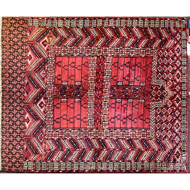 A highly decorative late 19th-century Turkoman Ensi woven with exceptionally lustrous wool and a beautifully aged palette...