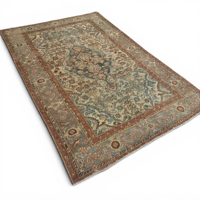 Persian Vintage Malayer Rug | Ivory and Light Blue Central Medallion | 4x7 For Sale - Image 3 of 6