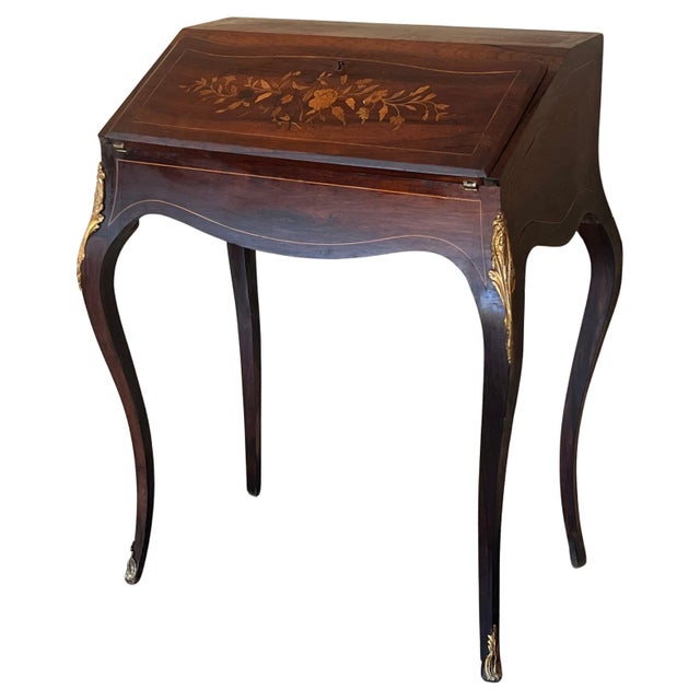 Antique Chippendale Style Walnut Drop Front Secretary Ladies Writing Desk For Sale - Image 15 of 18