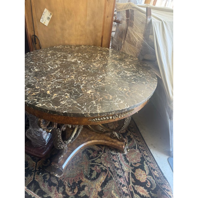 Gilded Empire Revival Marble-Top Center Table With Bronze & Burl Wood Base by Maitland Smith For Sale - Image 9 of 12