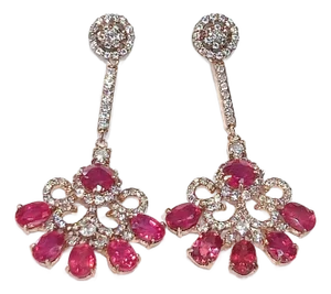 Bochic “Capri” Vintage Ruby & White Topaz Earrings Set In 18K Gold & Silver