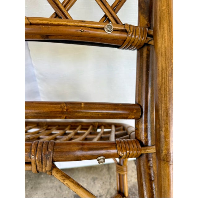 1970s Vintage Palm Beach Regency Bamboo & Rattan Dining Set - Set of 5 - Convertible Flip-Top Gaming Table For Sale In Mobile - Image 6 of 12