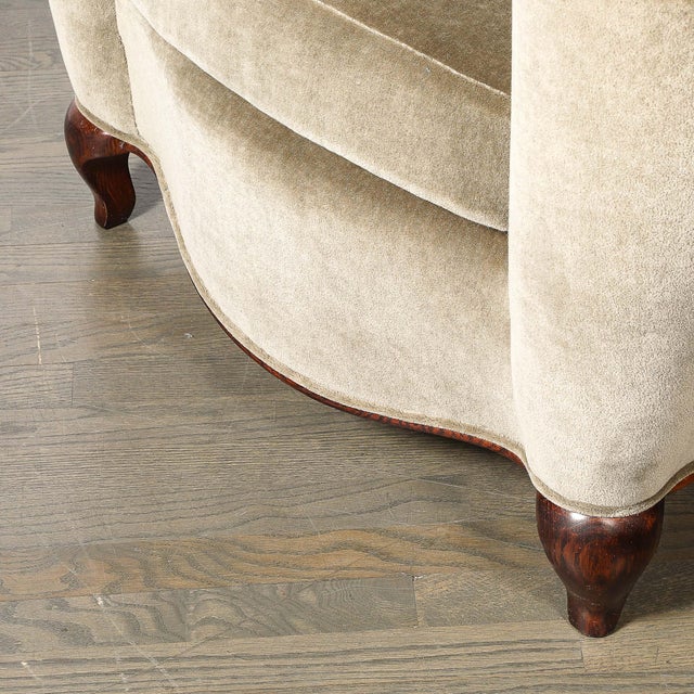 Pair of Art Deco Sinuous Club Chairs in Taupe Mohair & Walnut Supports For Sale - Image 10 of 17