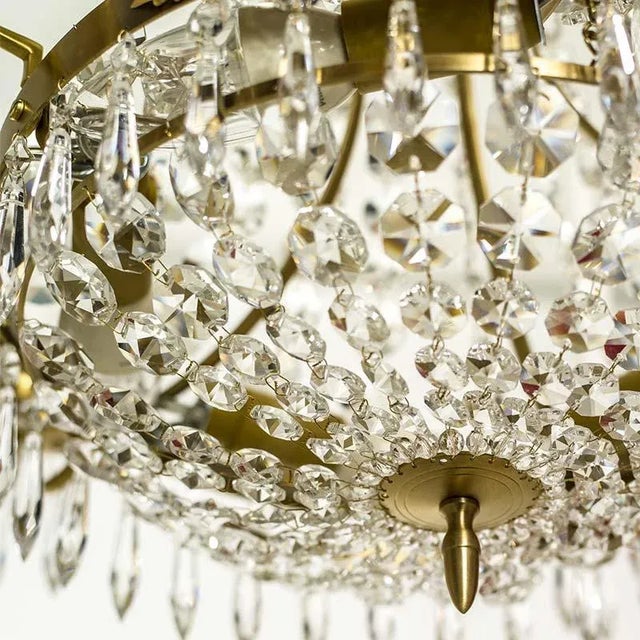 Traditional Classic Brass Empire Style 5 Arm Chandelier With Crystal Drops For Sale - Image 3 of 7