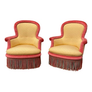 Pair of Large Napoleon III Armchairs in Gold and Red For Sale
