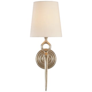 AERIN for Visual Comfort Signature Bristol Single Sconce in Burnished Silver Leaf with Linen Shade For Sale