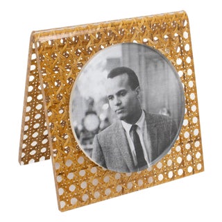 Team Guzzini Italy Modernist Lucite and Wicker Picture Frame, circa 1970 For Sale