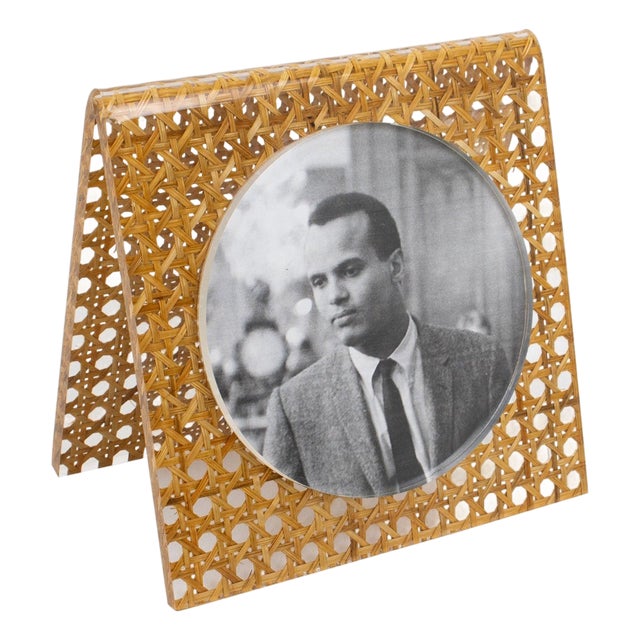 Team Guzzini Italy Modernist Lucite and Wicker Picture Frame, circa 1970 For Sale