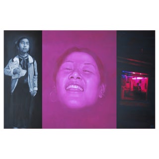 Wei Yi, Lin and Her Childhood, Large Oil on Canvas Triptych, 2008, Set of 3 For Sale