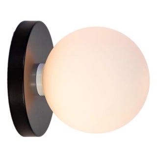 Globe Bathroom Sconce, Black, 5in Glass Globe, by Research.Lighting, Modern, Minimalist, Contemporary, Led Wall Light For Sale