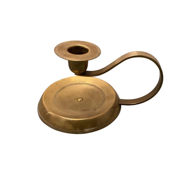 Mid-Century Modern Pair of Brass Candlesticks, Europe 1950s For Sale - Image 3 of 6