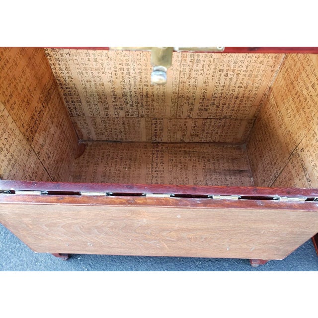 1950s Pair of Brass Mounted Elm Wood Abattant Chinese Side Cabinets, Circa 1950s For Sale - Image 5 of 11