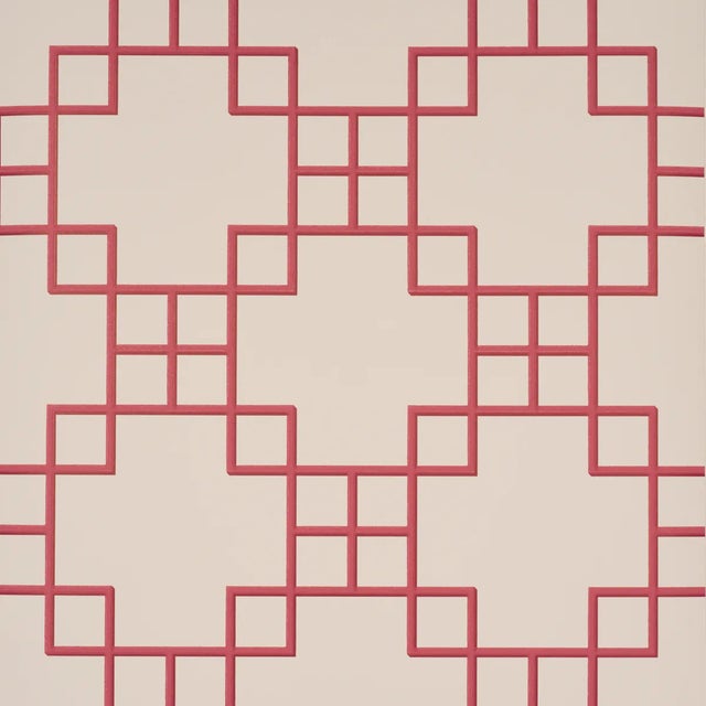 SAMPLE - Schumacher Georgette Trellis Wallpaper In Red For Sale