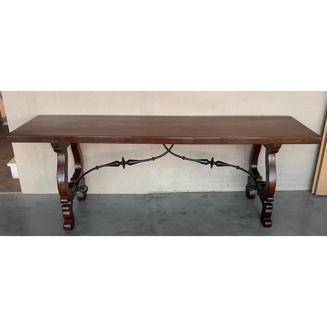 18th Dining or Console Table of Walnut with Lyre Legs and Heavy Top, Spain For Sale - Image 4 of 18