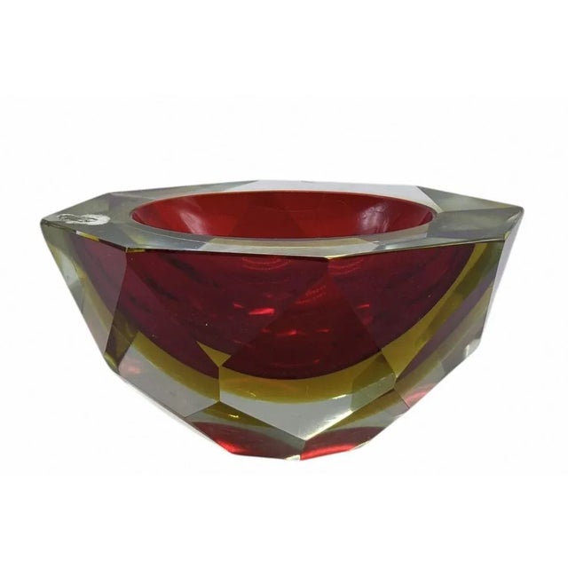 Red Vintage Italian Red and Yellow Faceted Glass Diamond Bowl by Flavio Poli, 1960s For Sale - Image 8 of 8