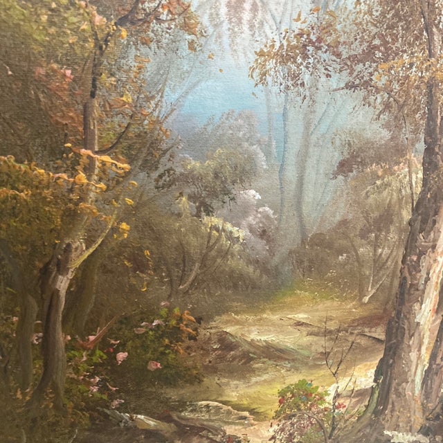Mid-Century Modern Pastoral Forest Landscape Oil Painting - Gilded Frame For Sale - Image 6 of 12