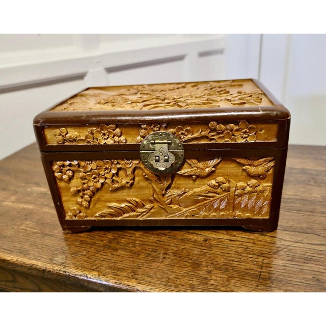 Tan Oriental Carved Camphor Wood Chest, 1950s For Sale - Image 8 of 9