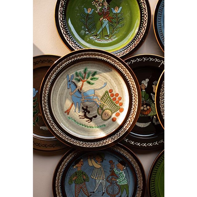 1950s Mid-Century Swiss Folk Art Studio Pottery Wall Plates by Mw Thun - Set of 9 For Sale - Image 5 of 16