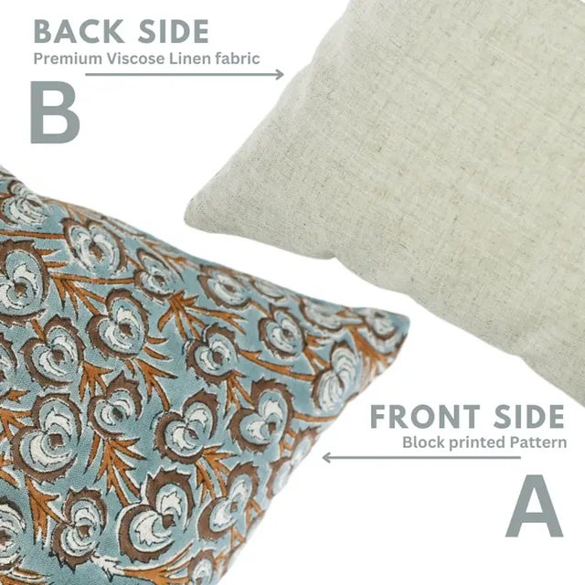 Fabdivine Handcrafted Block Print Cushion Cover 16x16 Inch Viscose Linen-Heartvine For Sale - Image 4 of 5