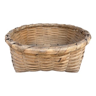 Antique American Splint Oak Round Basket, Late 19th Century For Sale