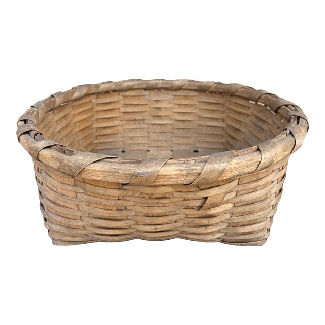 Antique American Splint Oak Round Basket, Late 19th Century For Sale