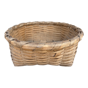 Antique American Splint Oak Round Basket, Late 19th Century