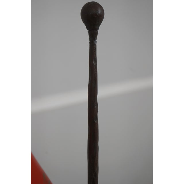 1930s 1930s Colonial Wrought Iron Tripod Adjustable Floor Lamp W. Tole Shade For Sale - Image 5 of 9