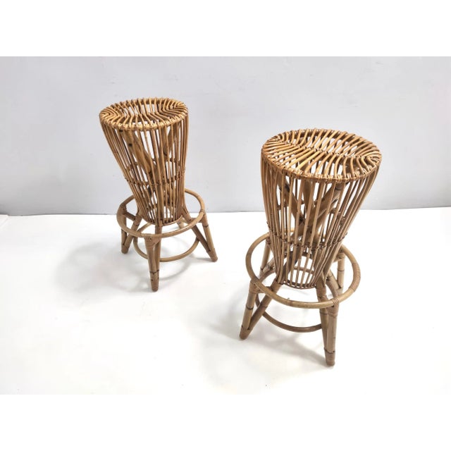 Tito Agnoli Vintage Round Bamboo Stools from Tito Agnoli, 1960s, Set of 2 For Sale - Image 4 of 14