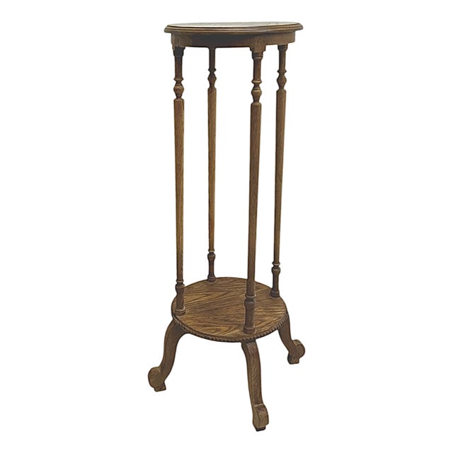Antique Oak Pedestal Plant Stand, 1890s For Sale