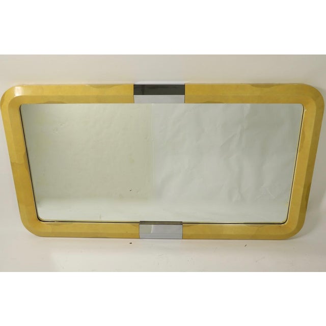 Large Lacquered Parchment and Chrome Framed Mirror after Karl Springer For Sale - Image 9 of 12