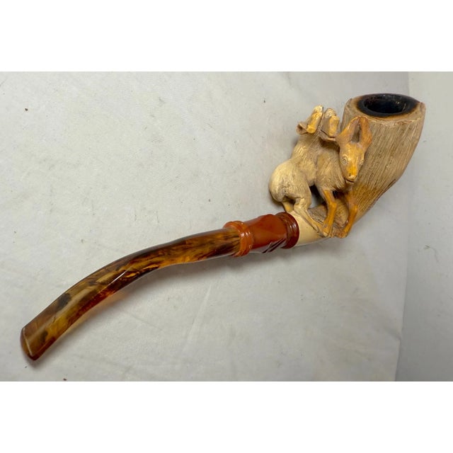 Huge Antique 1894 Hand Carved Buck Deer Figural Meerschaum Smoking Pipe Amber For Sale - Image 13 of 18