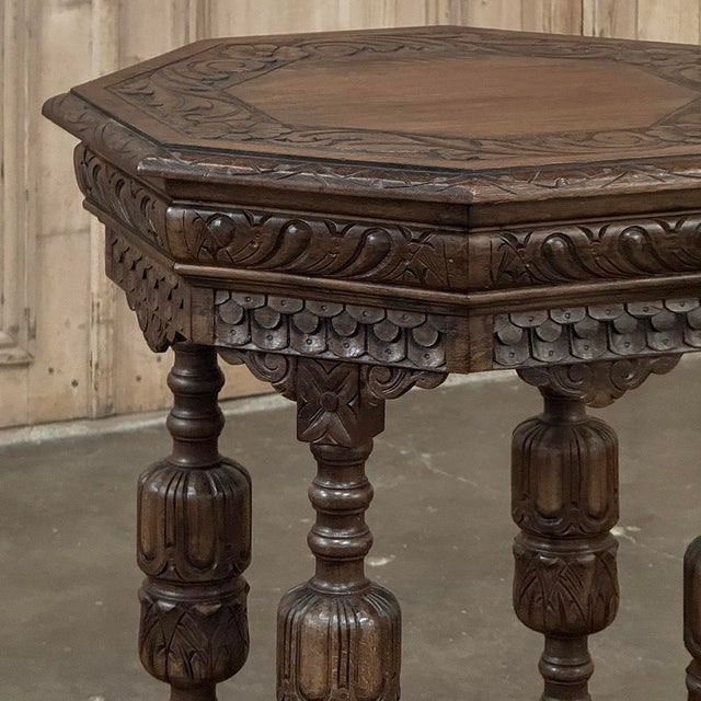 Antique Jacobean Style Octagonal End Table in Hand Waxed Oak For Sale - Image 15 of 18