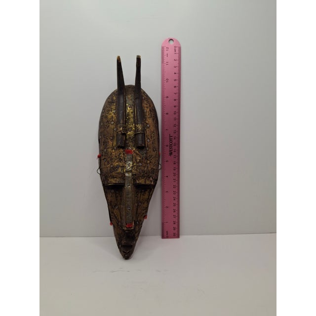 Authentic Marka African Mask Mali - Hammered Brass & Copper Over Wood Tribal Art For Sale - Image 17 of 18