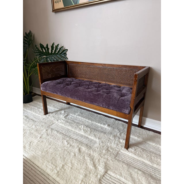 1950s Vintage Mid-Century Modern Tufted Cane Back Bench For Sale In Houston - Image 6 of 11
