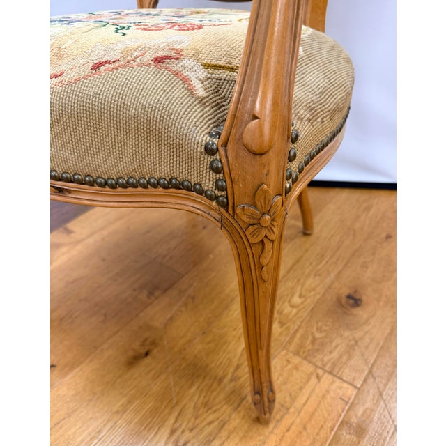 Wood French Louis XV Style Needlepoint Bergère Armchair For Sale - Image 7 of 11