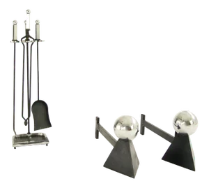 Samuel Marx Andirons and Fireplace Tools - 6 Pieces