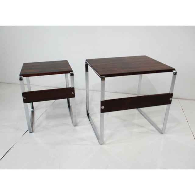 Mid-Century Modern 70's Rosewood Chrome Side Tables Denmark For Sale - Image 3 of 10