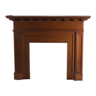 Antique Late Victorian - Early Edwardian Oak Fireplace Mantel With Classical Carved Details C. 1890–1910 Architectural Salvage For Sale