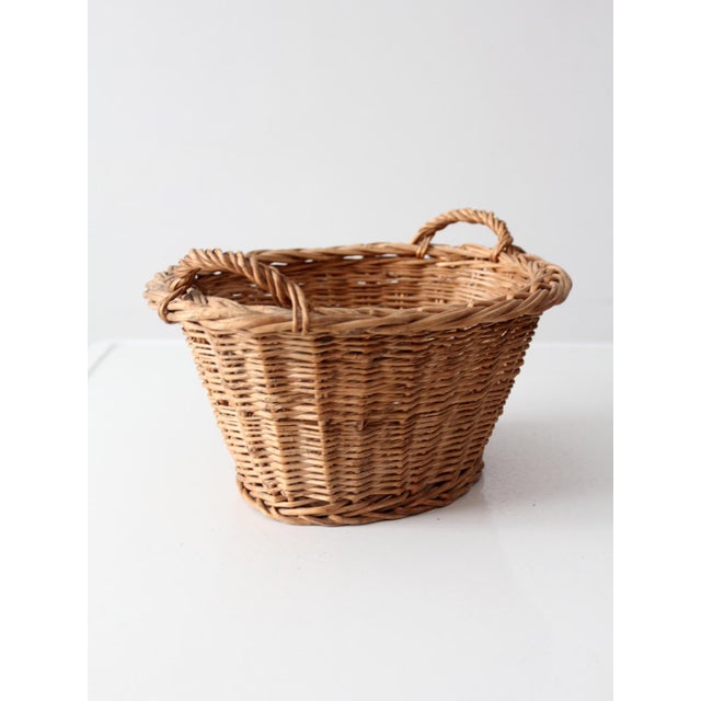 Wood Vintage Oval Wicker Basket With Handles For Sale - Image 7 of 14