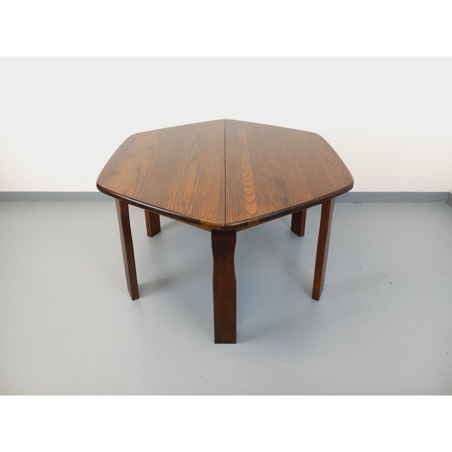 Vintage Brutalist Hexagonal Oak Dining Table with Extension, 1950s For Sale - Image 4 of 18