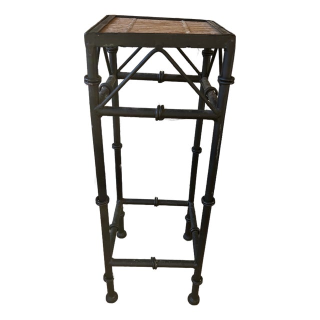 1970s Small Black Metal Side Table With Wooden Top For Sale