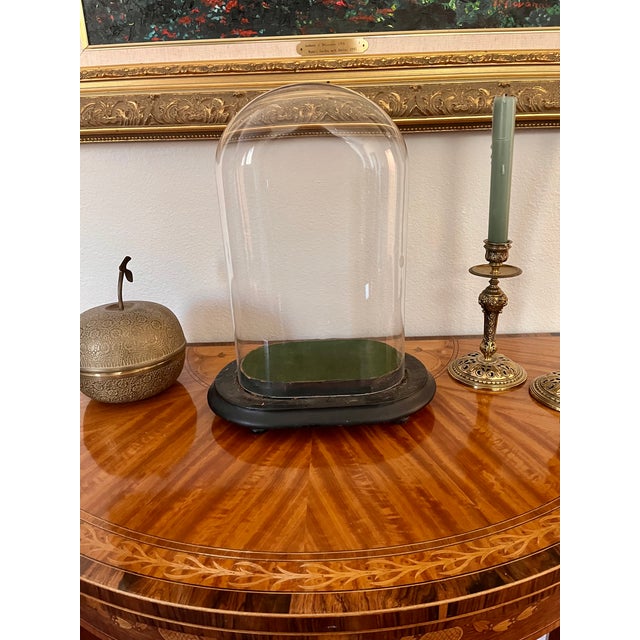 Early 20th Century Early 1900s French Hand Blown Glass Oval Cloche on Wood Footed Base For Sale - Image 5 of 10