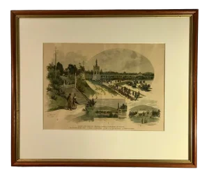 Early 19th Century Harpers Hand Colored Engraving Golden Gate Park in San Francisco, Framed