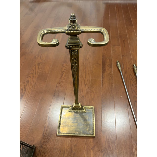 Metal Vintage 19th Century English 5-Piece Ornate Brass Pierced Fireplace Fender and Tool Companion Set For Sale - Image 7 of 12