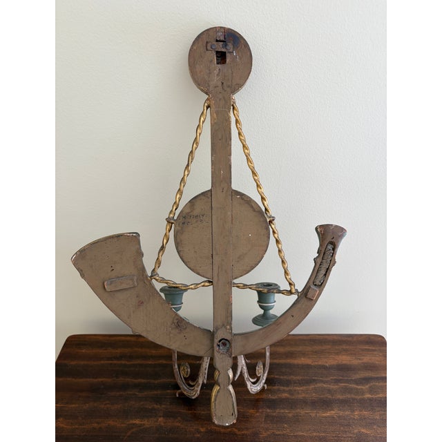 Wood Large Italian Neoclassical Green and Gold Gilt Wall Candle Sconces, Pair For Sale - Image 7 of 16