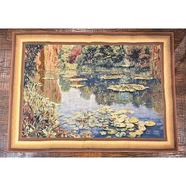 Vintage Belgian Jacquard Tapestry After Claude Monet’s Giverny Water Lily Pond, 65” For Sale - Image 9 of 9